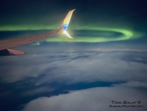 Aurora Borealis seen from United States of America Northern lights dance far above the moonlit clouds around  am on February   as seen from a Seattle-to-Anchorage redeye flight writes photographer Todd Salat 