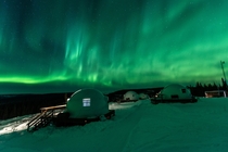 Aurora viewing from the igloos at Borealis Basecamp in Alaska on a strong night