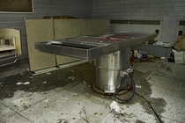 Autopsy Table Inside the Morgue of the Abandoned St Jospehs Hospital in Parry Sound Ontario 