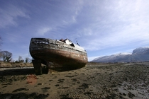 Beached boat near Corpach Scotland 