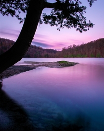 Beautiful pink sunrise long exposure at Green Lakes State Park NY Home to  of  Meromectic lakes in the world Extremely deep and mysterious waters that never overturn with underwater caves  IG trevorbelyea