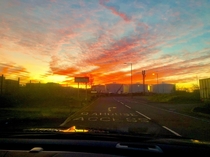 Beautiful Sunrise driving into work today Cardiff Wales UK