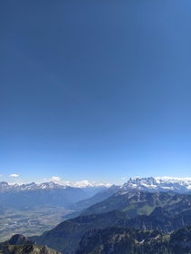 Beautiful views on the mountain range Dents du Midi and the Rhne Valley with perfect blue sky on the top of Le Grammont in Switzerland 