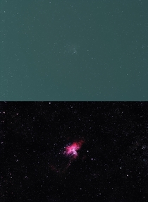 before and after processing of the Eagle Nebula from my backyard