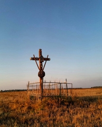 Belarus Previously the cross was placed at the entrance to the village now there are two houses left in the village and this cross