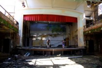 Belchertown School For the Feeble Minded Closed in  Backdrop from last school play still stands 