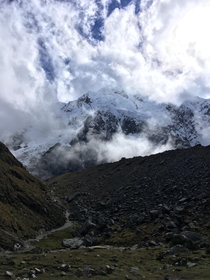 Best view on a trek towards Machu Picchu Salkantay Pass and Salkantay Mountain Peru 
