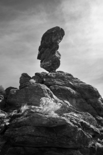Black and White photo of Balanced Rock Idaho 