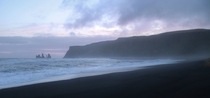 Black Sand Beach in Vik Iceland at Sunset 
