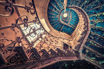 Blue Spiral Staircase Abandoned European Castle 