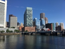 Boston MA Seaport district looking downtown 