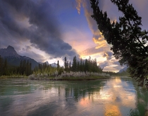 Bow River near Dead Man Flats Just East of Banff National Park Alberta  by Ron Richey