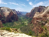 Breathtaking view from atop Angels Landing in Zion National Park Utah USA 