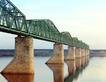 Bridge over the Kama river near the Russian city Perm  