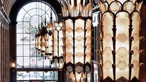 Bronze and glass light fixures in the Fisher Building Detroit MI 