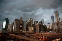 Brooklyn Bridge New York on a stormy evening 