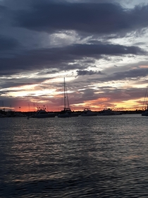Bueatiful Sunset Over Balboa Island Yacht Club Newport Beach California