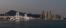 Busan South Korea with the last bit of light before the sun disappears behind the mountains