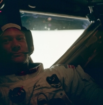 Buzz Aldrin back inside the Lunar Module after his Moonwalk with Neil Armstrong July   