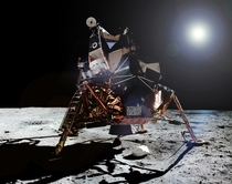 Buzz Aldrin climbing out of Apollo  Lunar Module Eagle on to the ladder to become the second person to walk on the Moon 