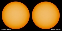 Calculating the solar rotation with the help of sunspots The sun in white light yesterday vs today
