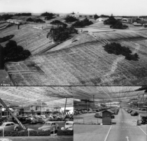 Camouflage over the Lockheed Aircraft plant in Burbank CA during World War II making it appear that this was a sparsely populated rural area