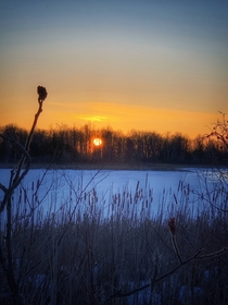 Canadian winter sunset by the Rideau river in Ontario  OC