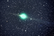 Captured by amateur astronomer Jack Newton we see the brilliant green of Comet Lulin It was discovered on July th  and observable for all of Earths eyes to see from early February to middle March  The jade-like hue was caused by its gases illuminated by s