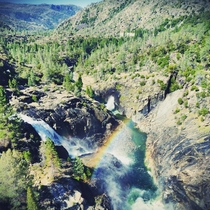 Cascading waterfalls Hetch Hetchy valley Yosemite 