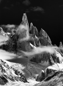 Cerro Torres through the clouds Patagonia in Black and White  x  