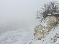 Chalk mountains in winter fog - Storozhevoe Voronezh Russia 