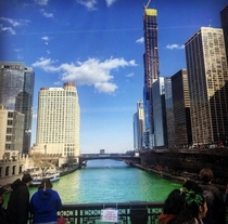 Chicagos River dyed green for Saint Patricks day - March 
