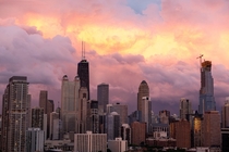 Chicagos skyline during tonights sunset June  