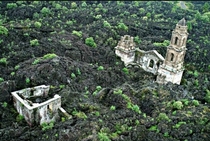 Church buried by lava from the Paricutn volcano Michoacn Mexico