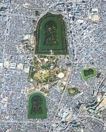 City of Sakai in Japans Osaka Prefecture The keyhole shaped areas are called tumuli - each is a mound of earth or stone raised over a grave with the largest one being the final resting place of Emperor Nintoku