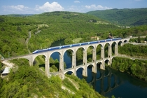 CizeBolozon Viaduct France -- double-decker roadrail bridge 