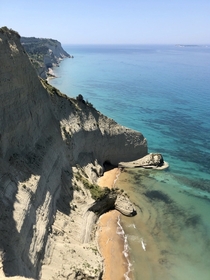 Cliffs and caves in Corfu Greece 