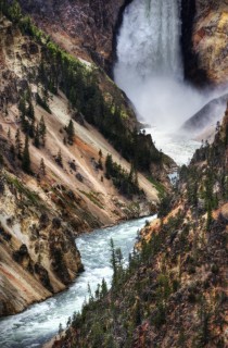 Closeup of a waterfall in Yellowstone 