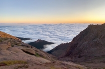 Cloud inversion below Pikes Peak this morning 