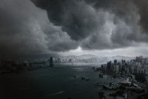 Clouds build up over the Victoria Harbor before a storm in Hong Kong 