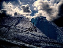 Clouds over Ice Climbers on Matanuska Glacier Alaska 