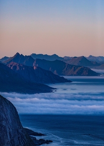 Clouds rolling in at dusk over Lofoten Norway 