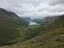 Cloudy day overlooking Buttermere in Lake District UK 
