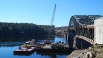 Coffer dam work as construction begins to replace the ailing Whittier Bridge  NewburyportAmesbury MA 