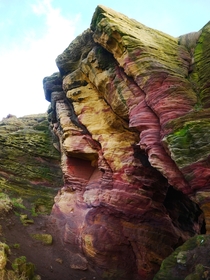 Colored rock formations near Anstruther Scotland 
