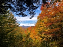 Colorful view of Killington Mountain seen from Coolidge State Park in Plymouth Vermont 