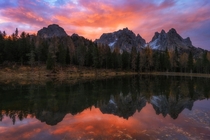 Colors in the sky during sunrise Dolomites Italy 