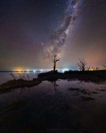 Colors of the stars reflecting over Lake Bonney South Australia 