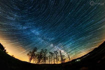 Composite I created of Milky Way trails forming over Shenandoah National Park with a fisheye lens 