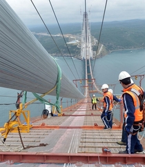 Construction site of the Osman Gazi Bridge at Turkey